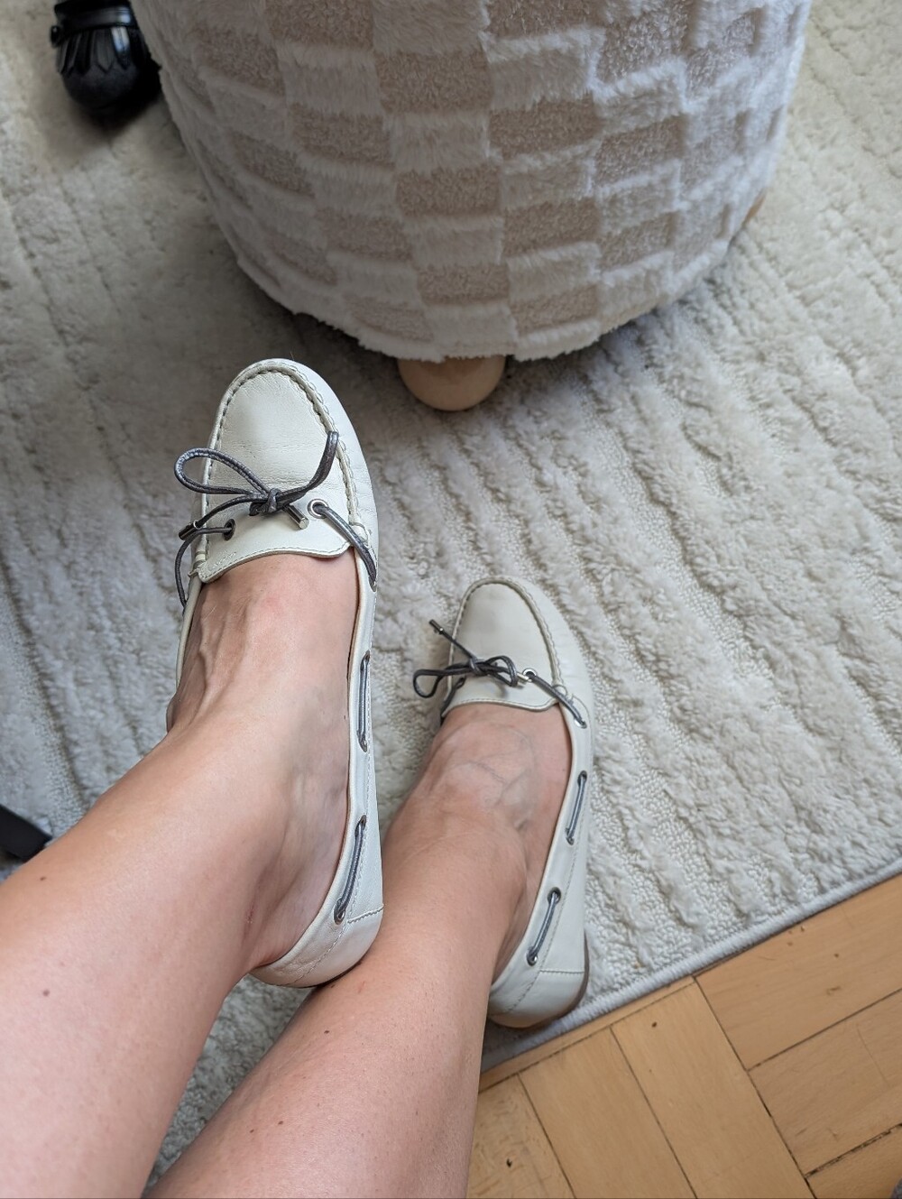 Geox White Leather Moccasin with Gray Contrast Lacing